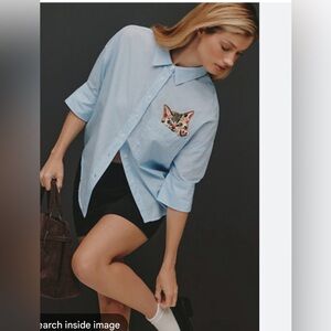 Anthropologie Maeve Mabel pocket button down shirt-blue stripe